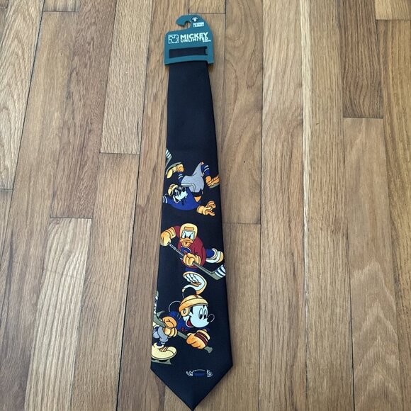 Disney Other - Disney Mickey Unlimited Daffy Duck Goofy Hockey Black Short Necktie